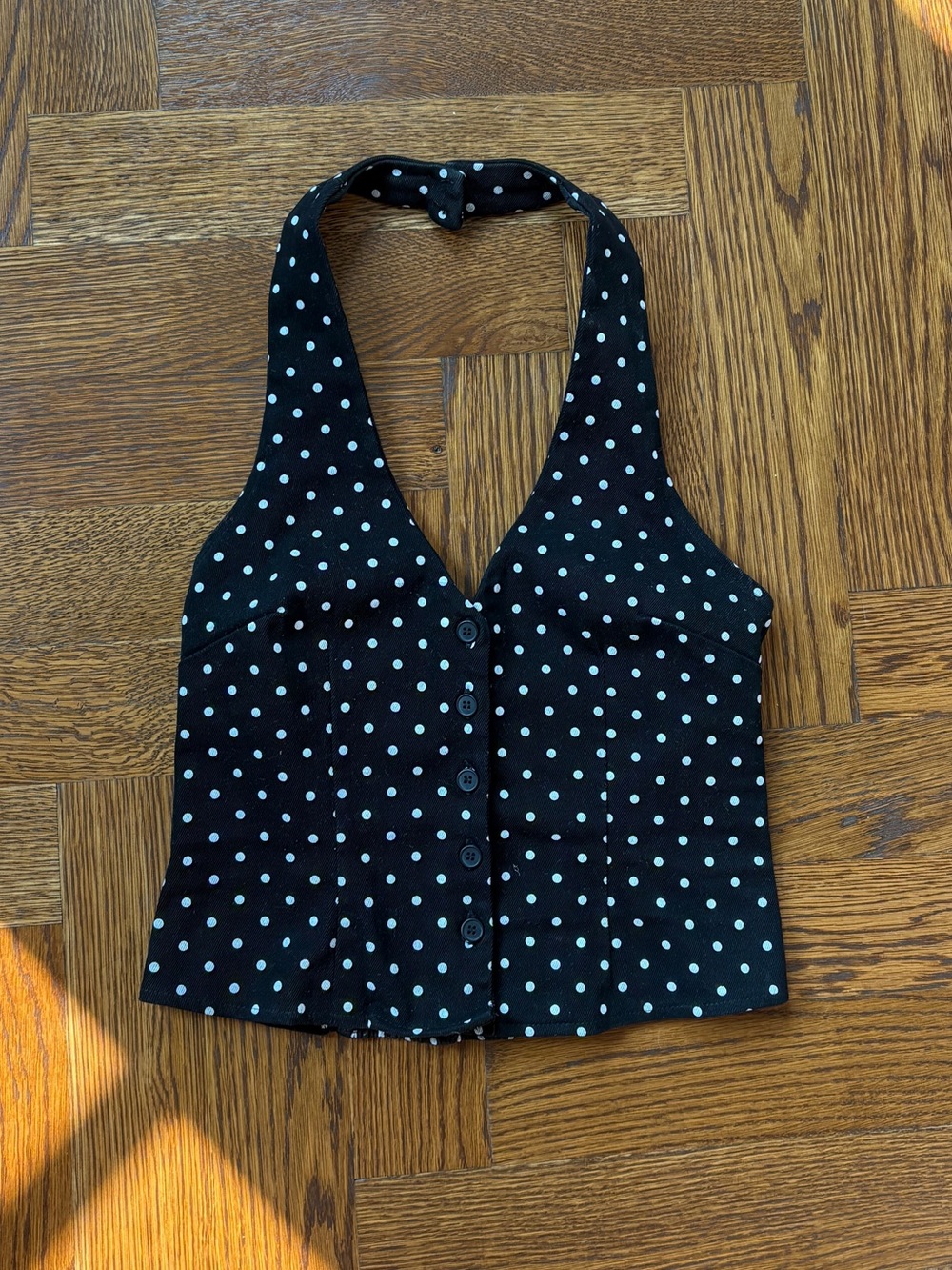 Black Polka Dot Halter Button-Front Top